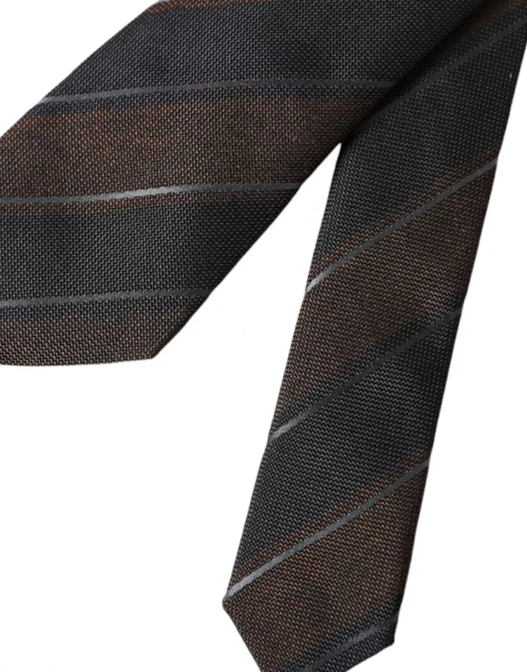 Brown Black Stripes Silk Adjustable Tie