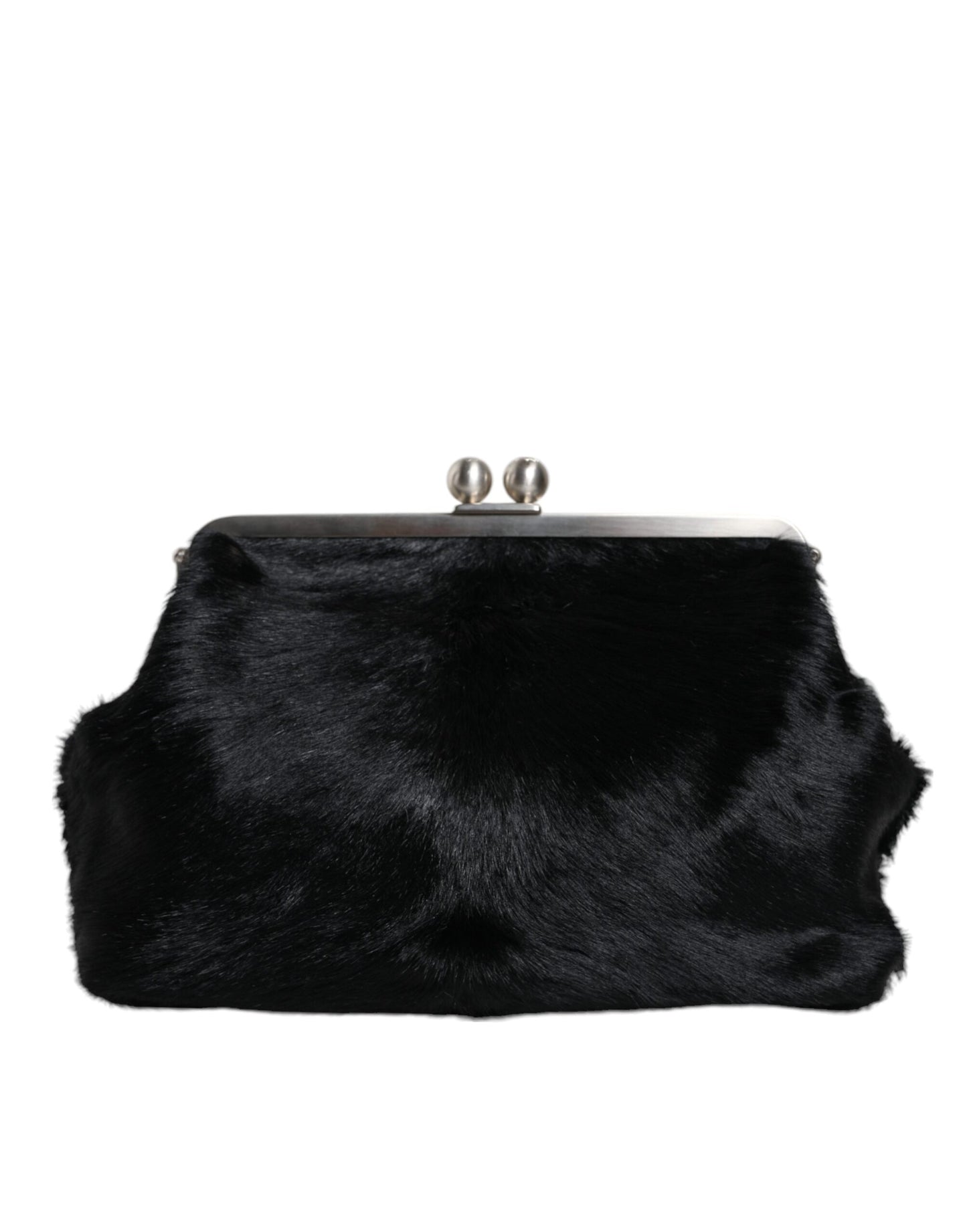 Black Fur Handbag Clutch Purse Pouch Bag