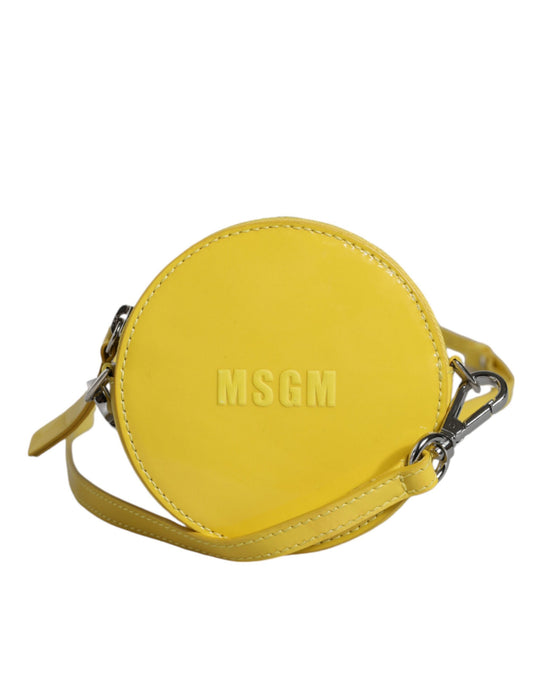 Yellow Leather Logo Crossbody Sling Shoulder Round Bag