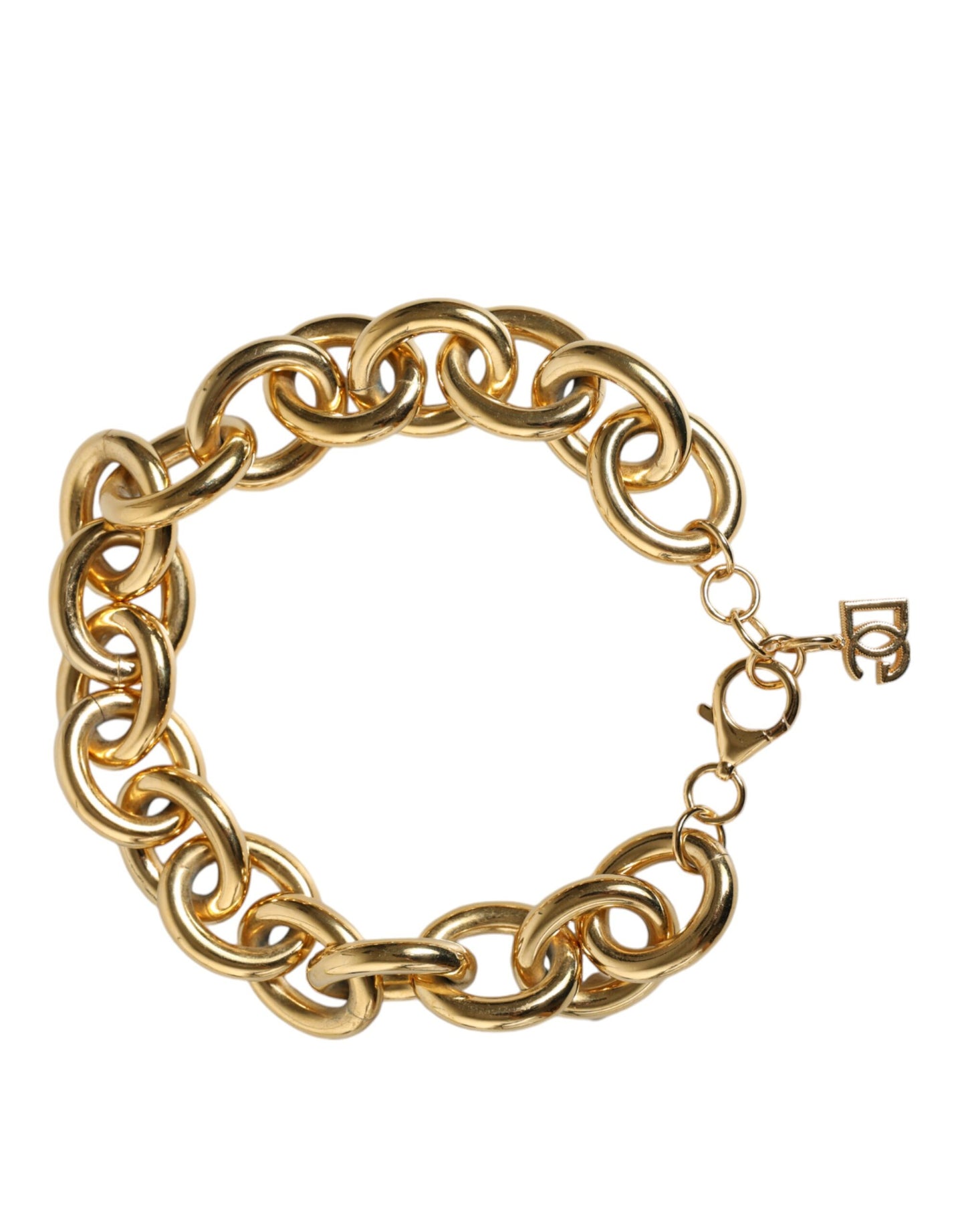 Gold Tone Brass Maxi Chain Lobster Clasp Logo Bracelet