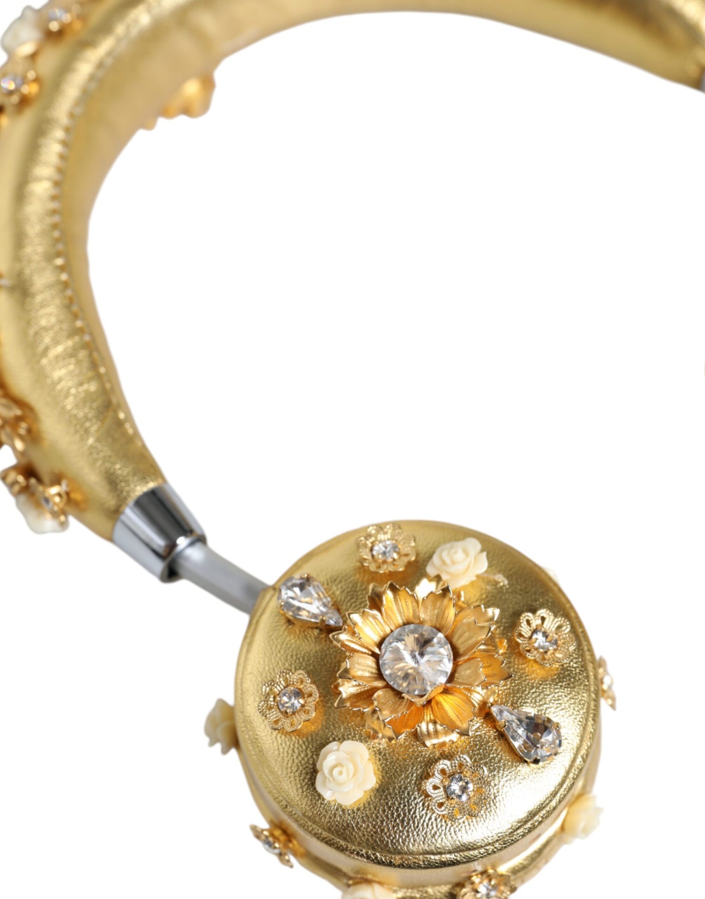 Gold Leather Floral Crystal Angel Headset Headphones