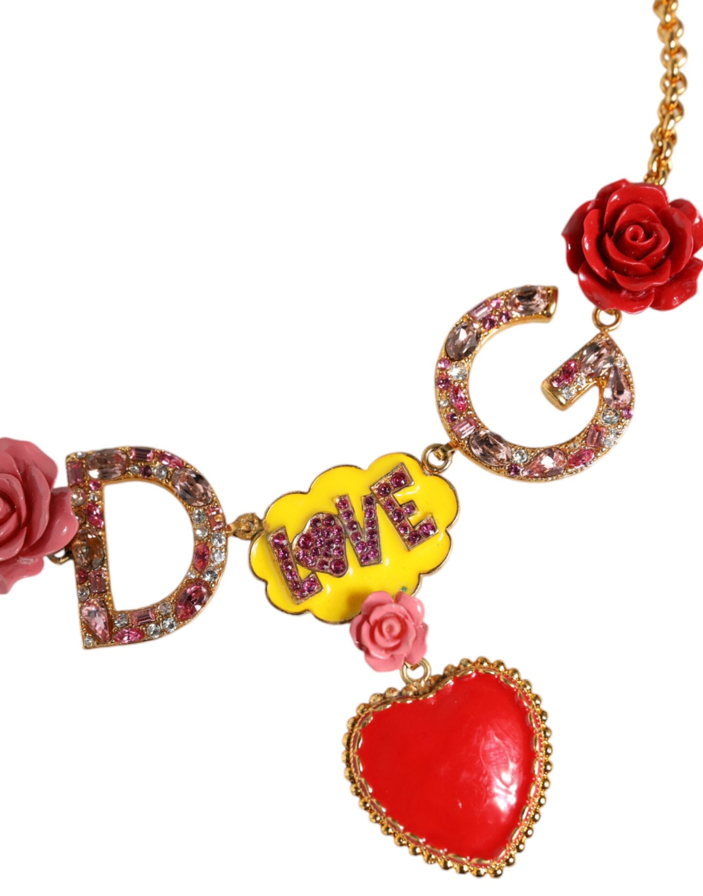 Gold Chain DG Logo Rose Love Crystal Charm Necklace