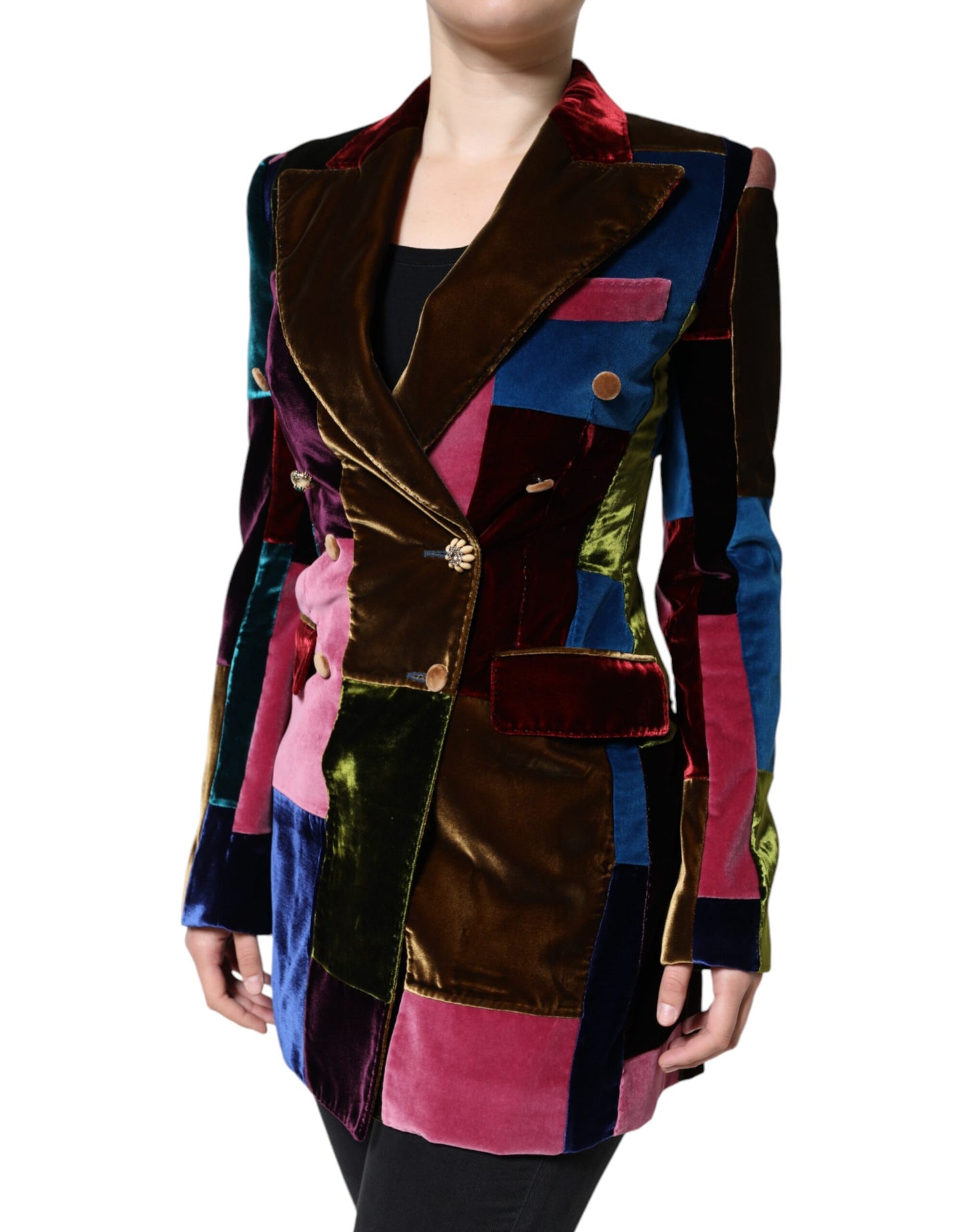 Multicolor Double Breasted Patchwork Blazer Jacket