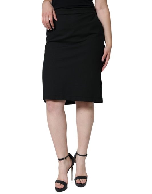 Black Straight Pencil Cut Knee Length Skirt