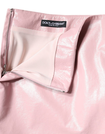 Glossy Pink Cotton High Waist Mini Skirt