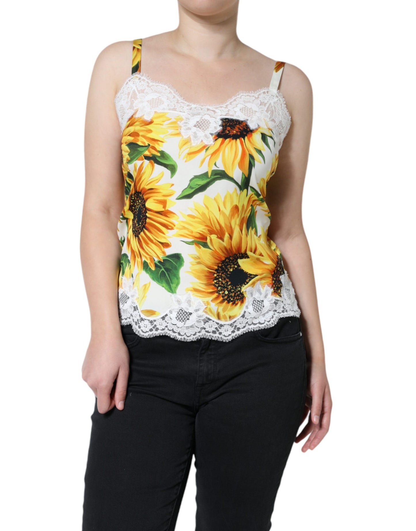 White Silk Sunflower Lace Sleeveless Tank Top