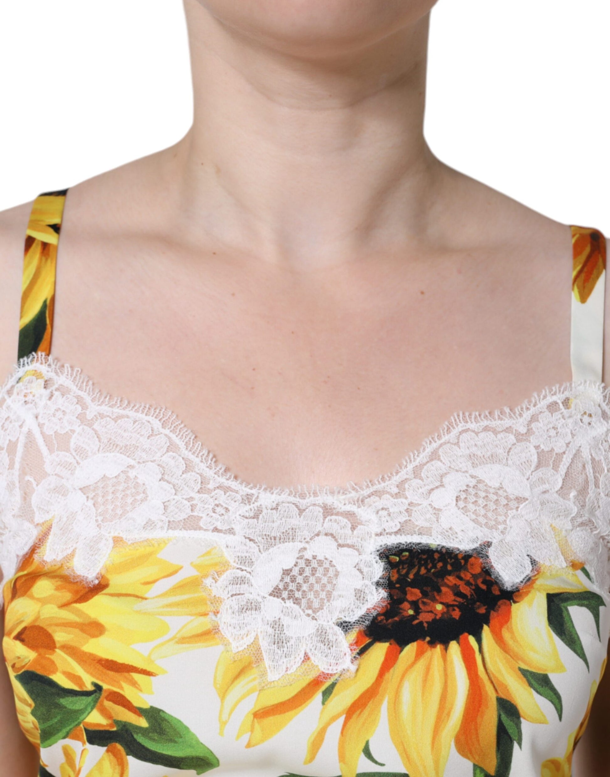 White Silk Sunflower Lace Sleeveless Tank Top