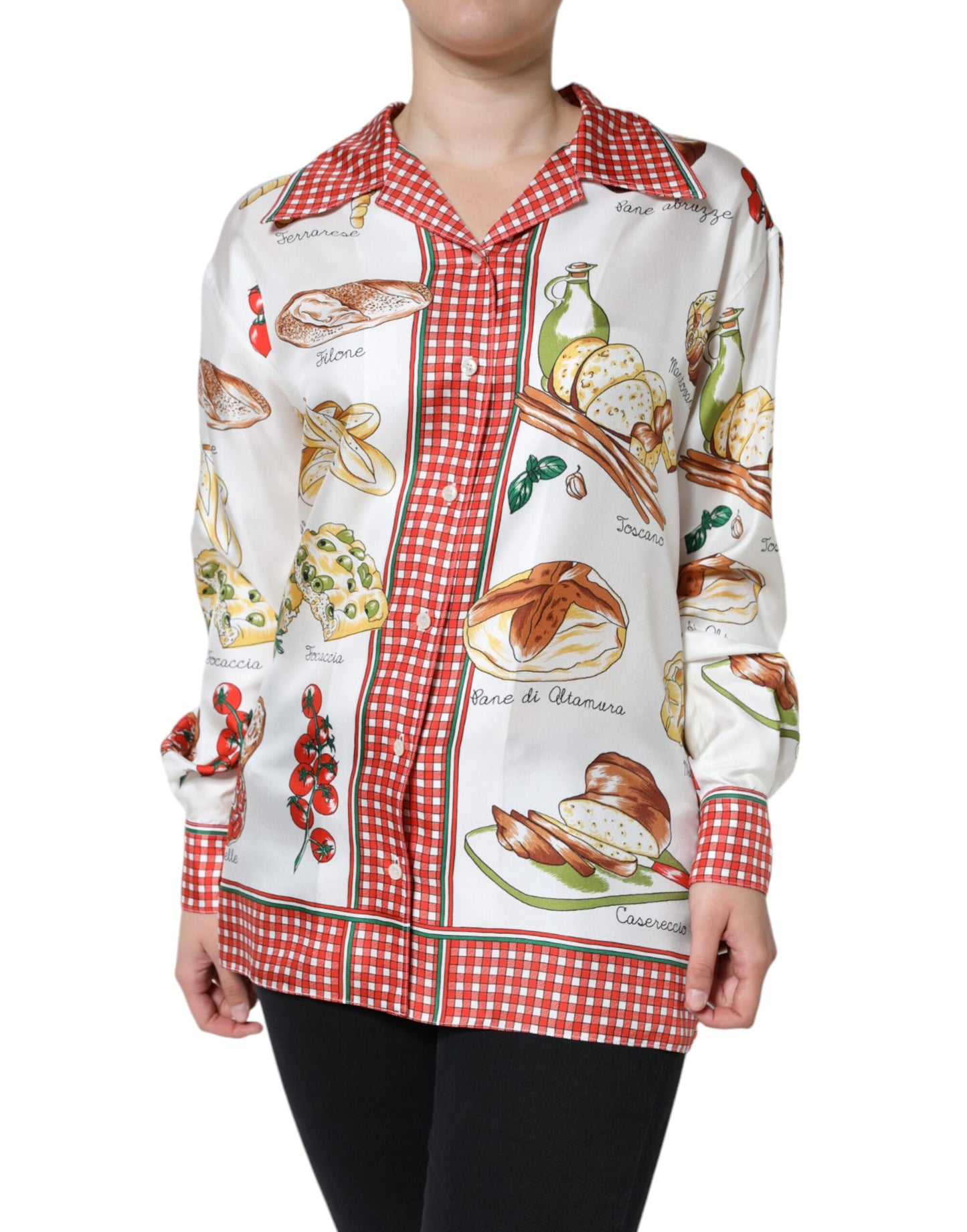 Multicolor Bread Print Collared Blouse Top