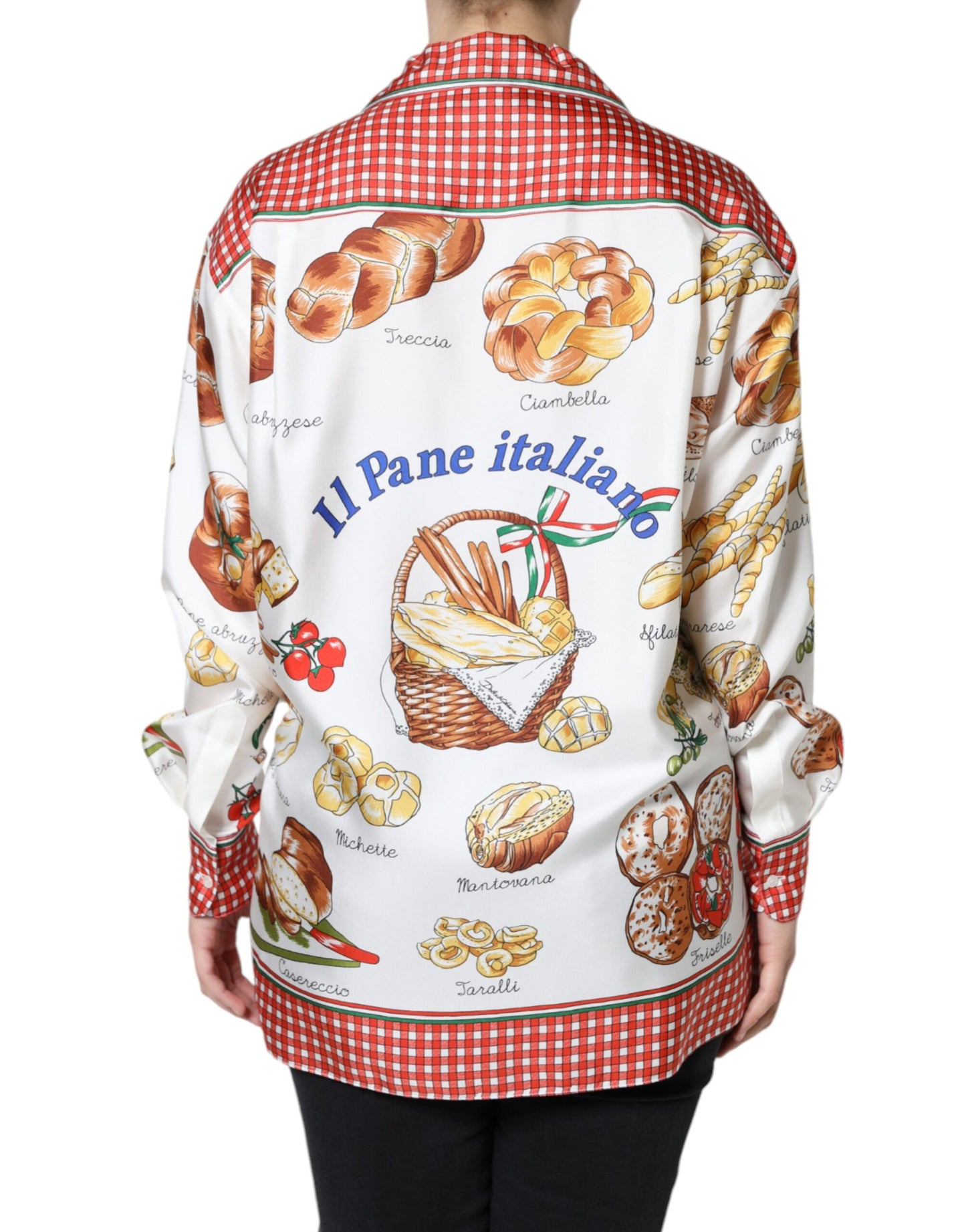 Multicolor Bread Print Collared Blouse Top