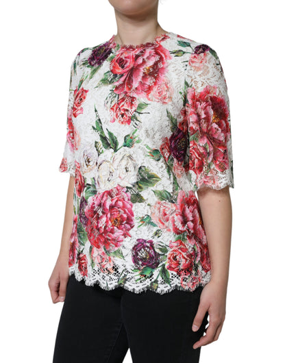 White Peony Lace Short Sleeves Blouse Top