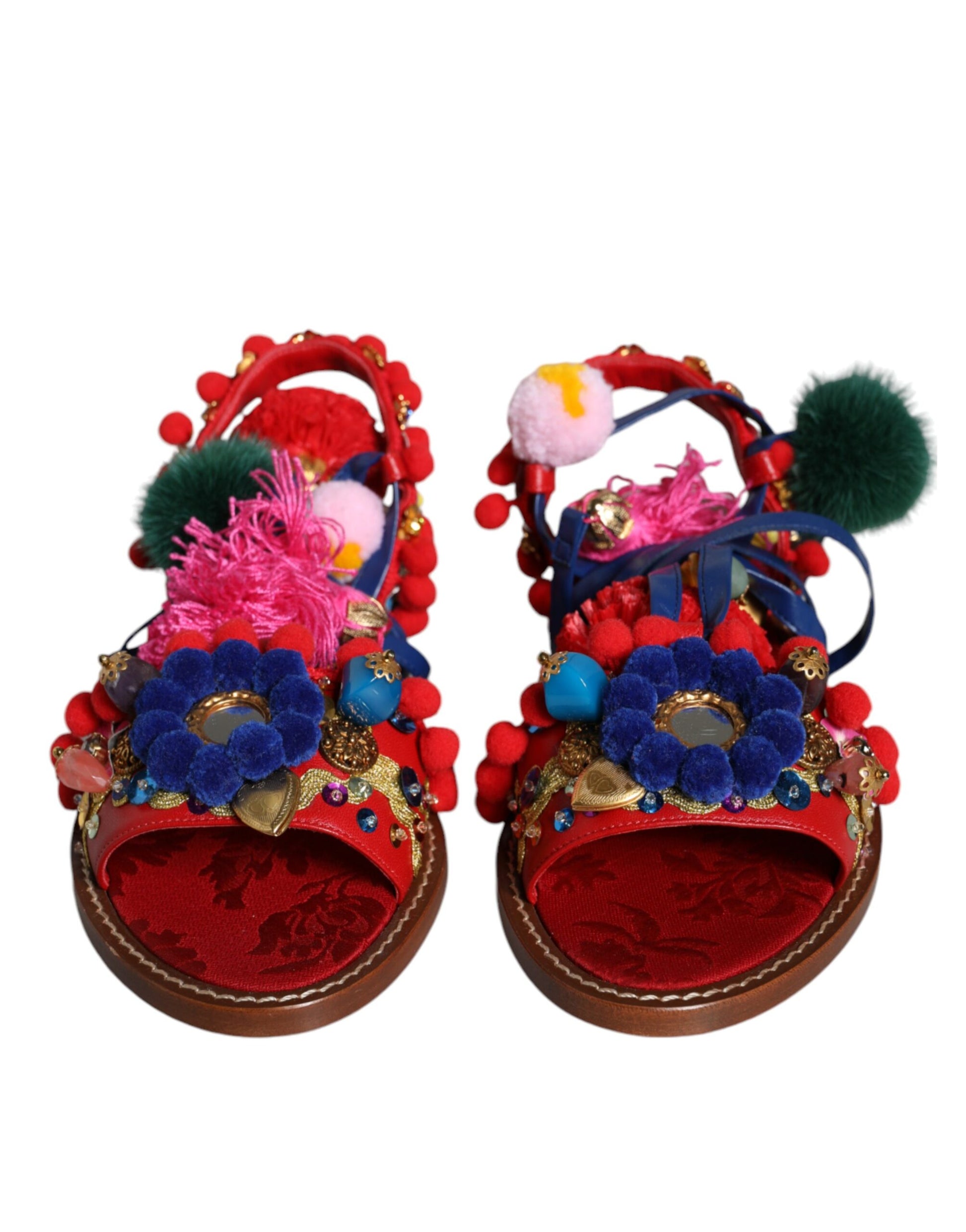 Multicolor Pom Pom Fur Wrap Sandals Shoes