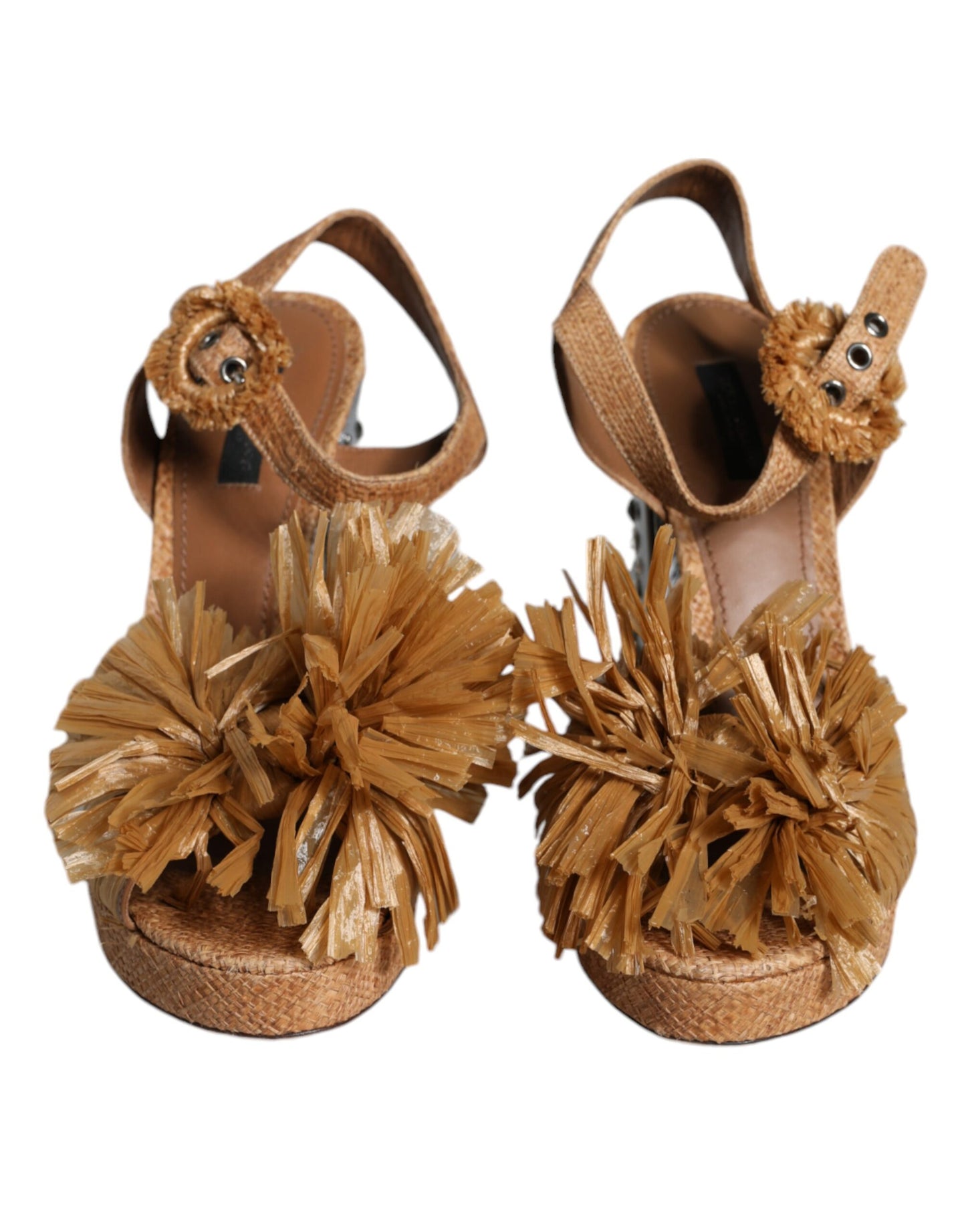 Brown Raffia Ankle Strap Crystal Sandals Shoes