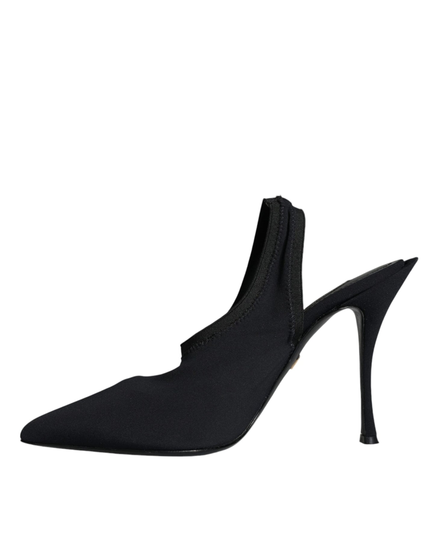 Black Jersey Stretch Heels Slingback Shoes