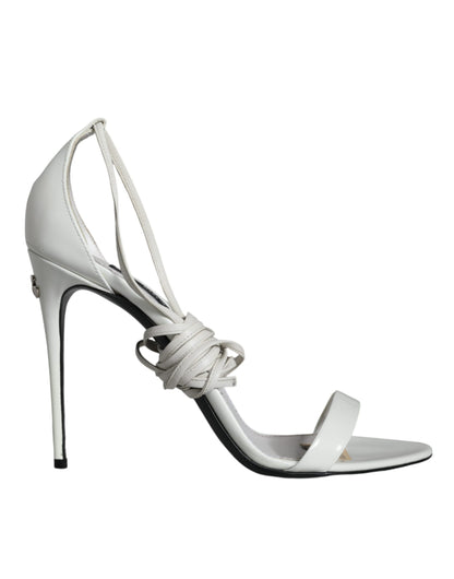 White Leather High Heels Sandals Shoes