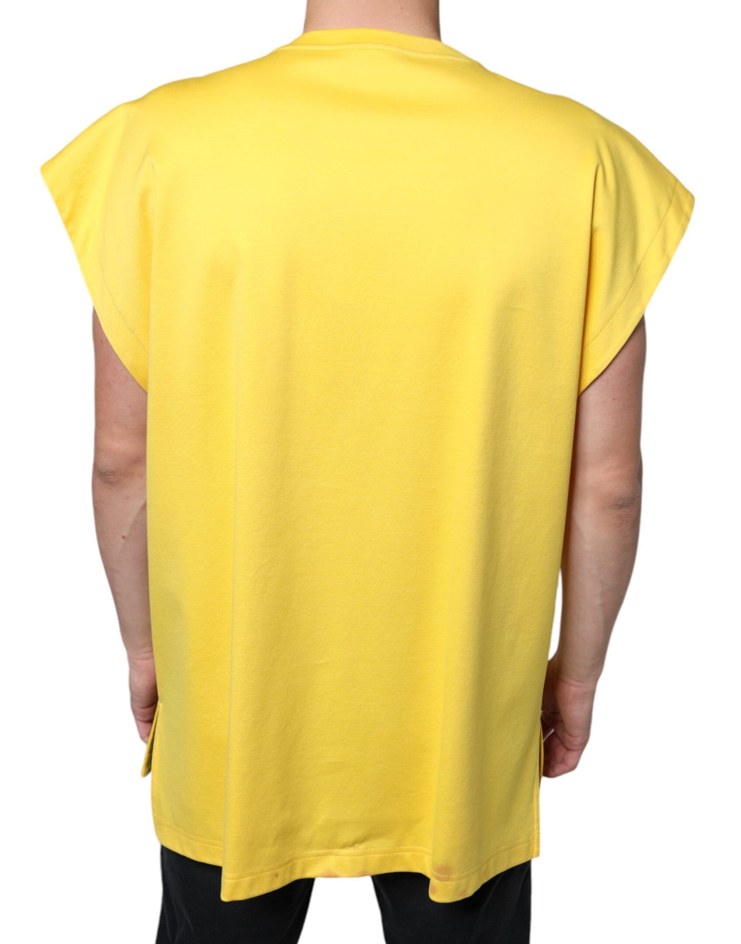 Yellow Cotton Crystal Sleeveless T-shirt