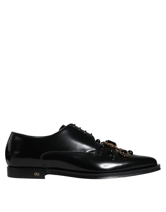 Black Leather Crystal Lace Up Formal Shoes