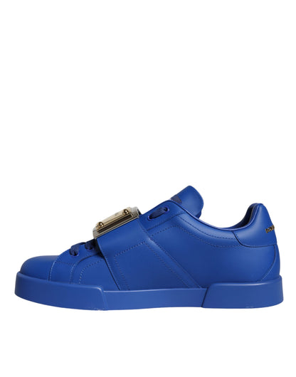 Blue Leather Low Top Portofino Sneakers Shoes