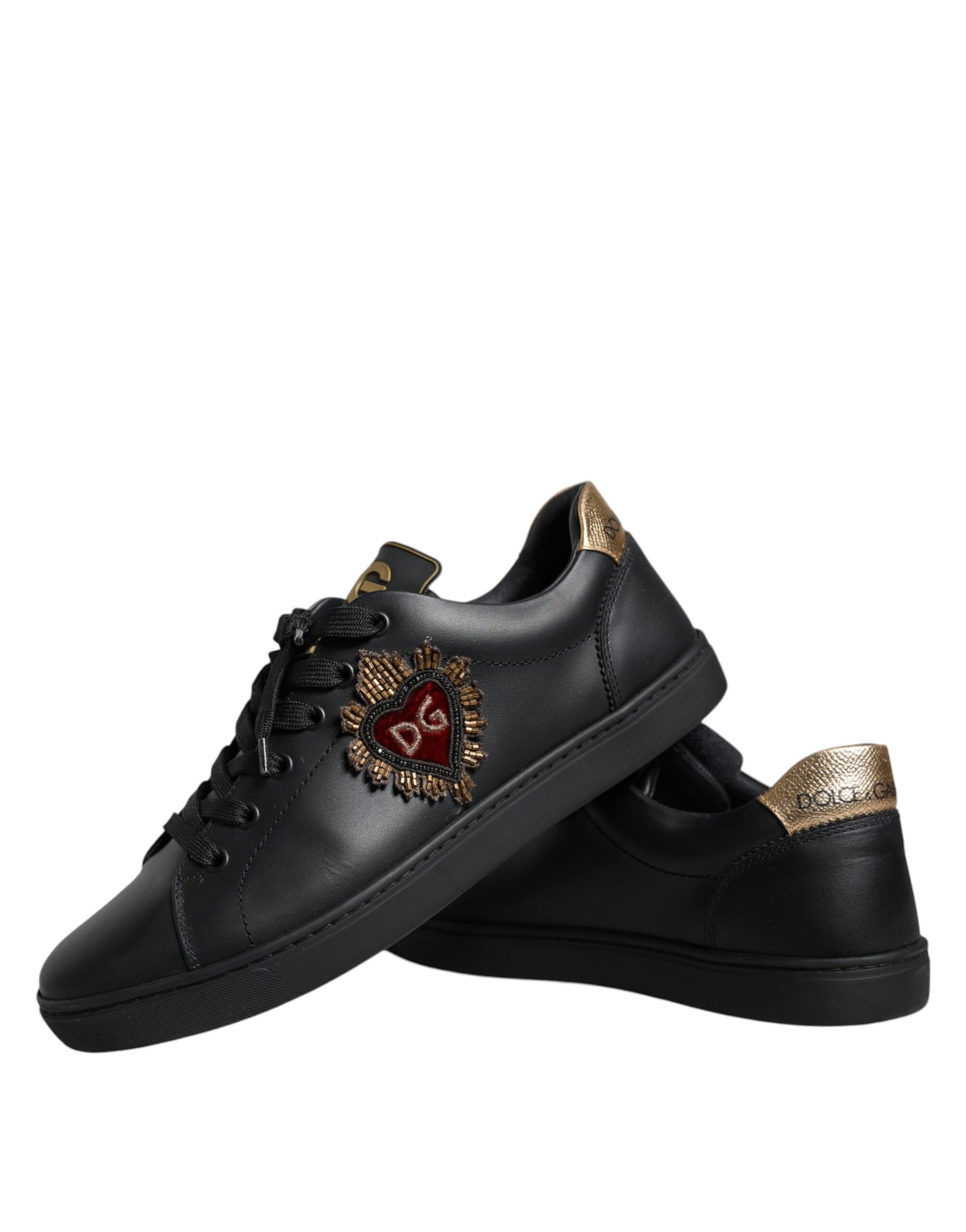 Black Leather Heart Low Top Casual Sneaker Shoes