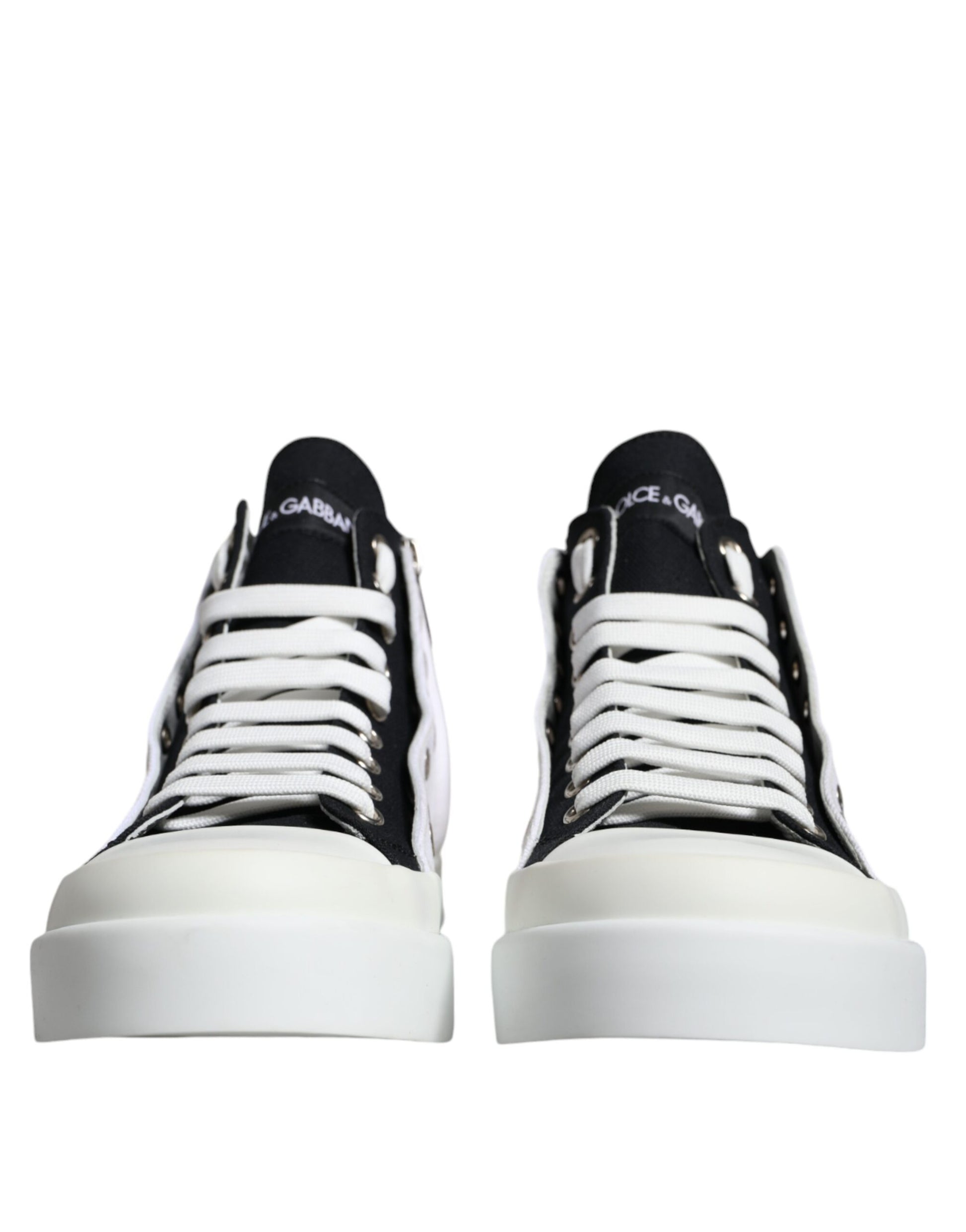 White Black Cotton Logo High Top Sneaker Shoes