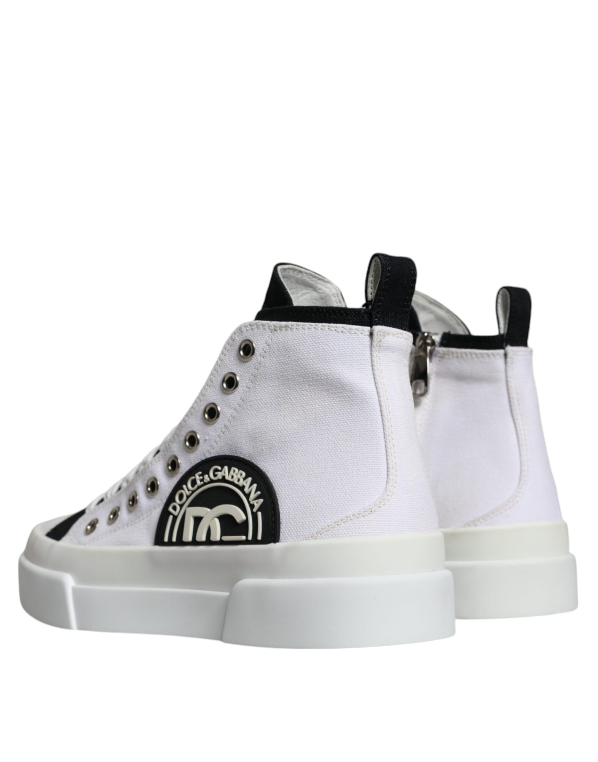 White Black Cotton Logo High Top Sneaker Shoes