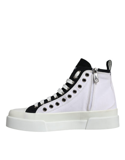 White Black Cotton Logo High Top Sneaker Shoes