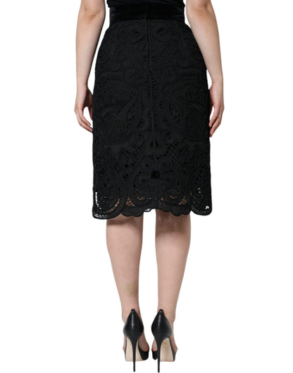 Black Floral Lace High Waist Pencil Cut Skirt