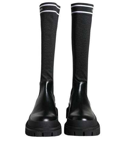 Black White Polyester Socks High Boots Shoes