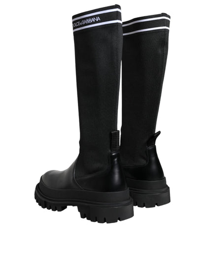 Black White Polyester Socks High Boots Shoes