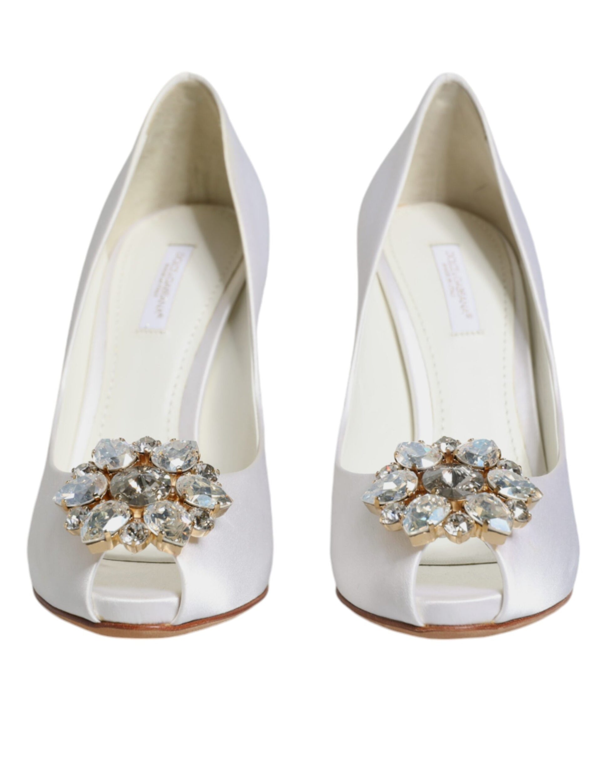 White Crystals Peep Toe Satin Pumps Shoes