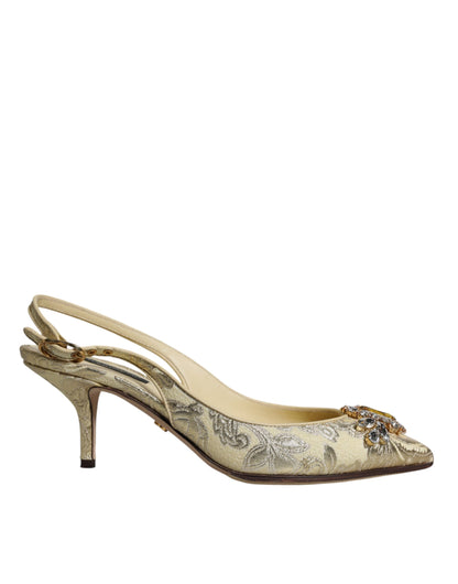 Gold Crystal Pumps Heels Slingbacks Shoes