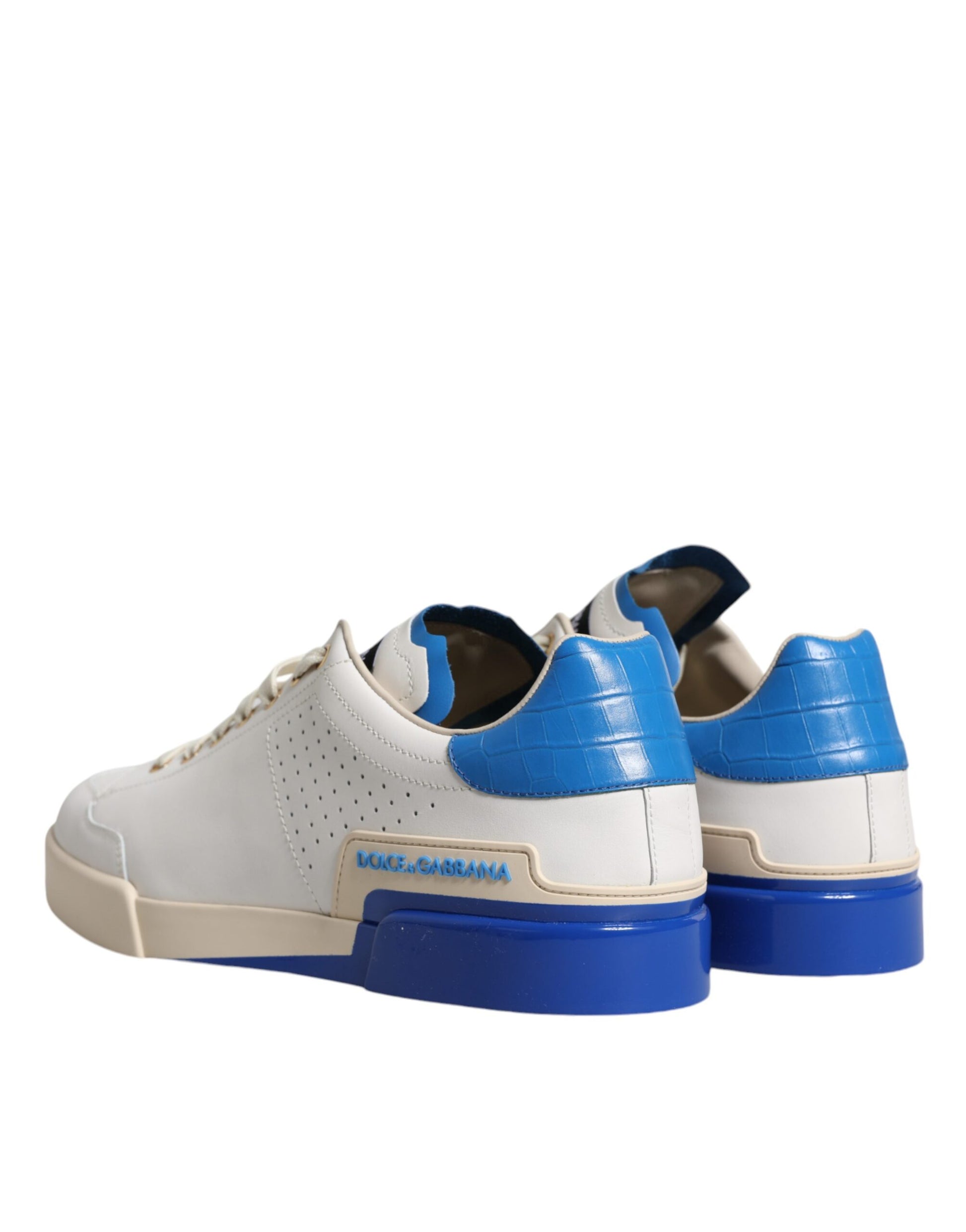 White Blue Perforated Low Top Sneakers Shoes