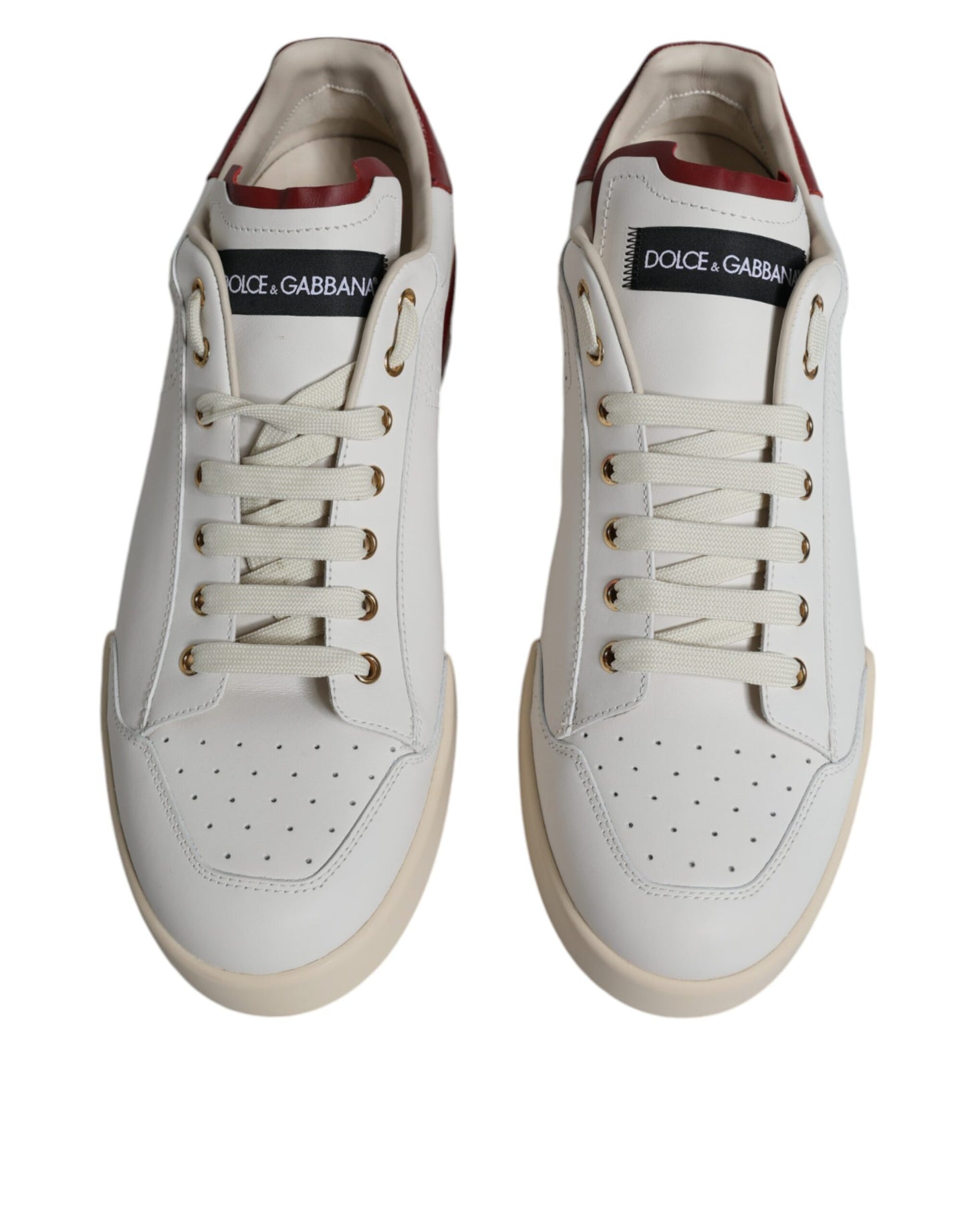 White Red Perforated Low Top Sneakers Shoes