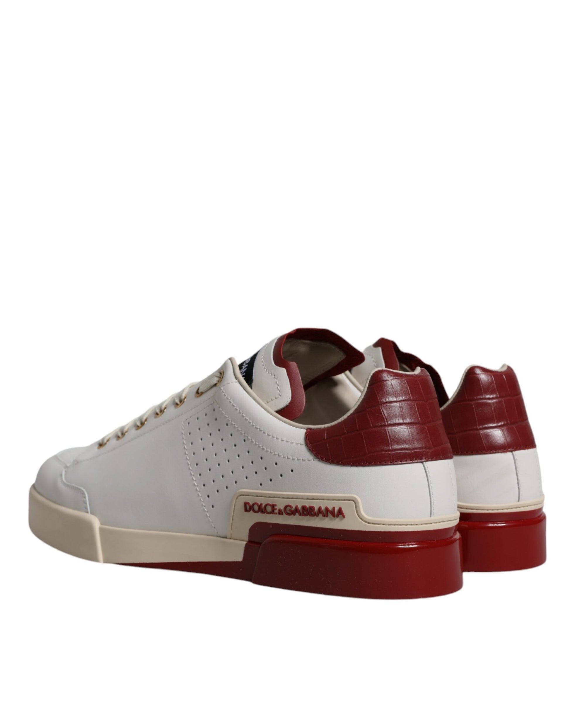 White Red Perforated Low Top Sneakers Shoes