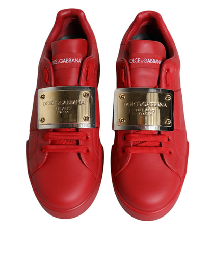 Red Leather Low Top Portofino Sneakers Shoes