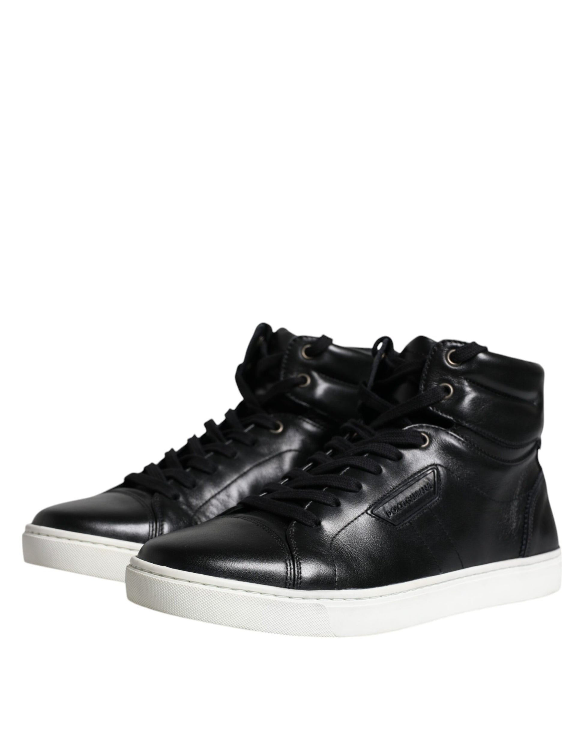 Black Leather High Top Men Sneakers Shoes