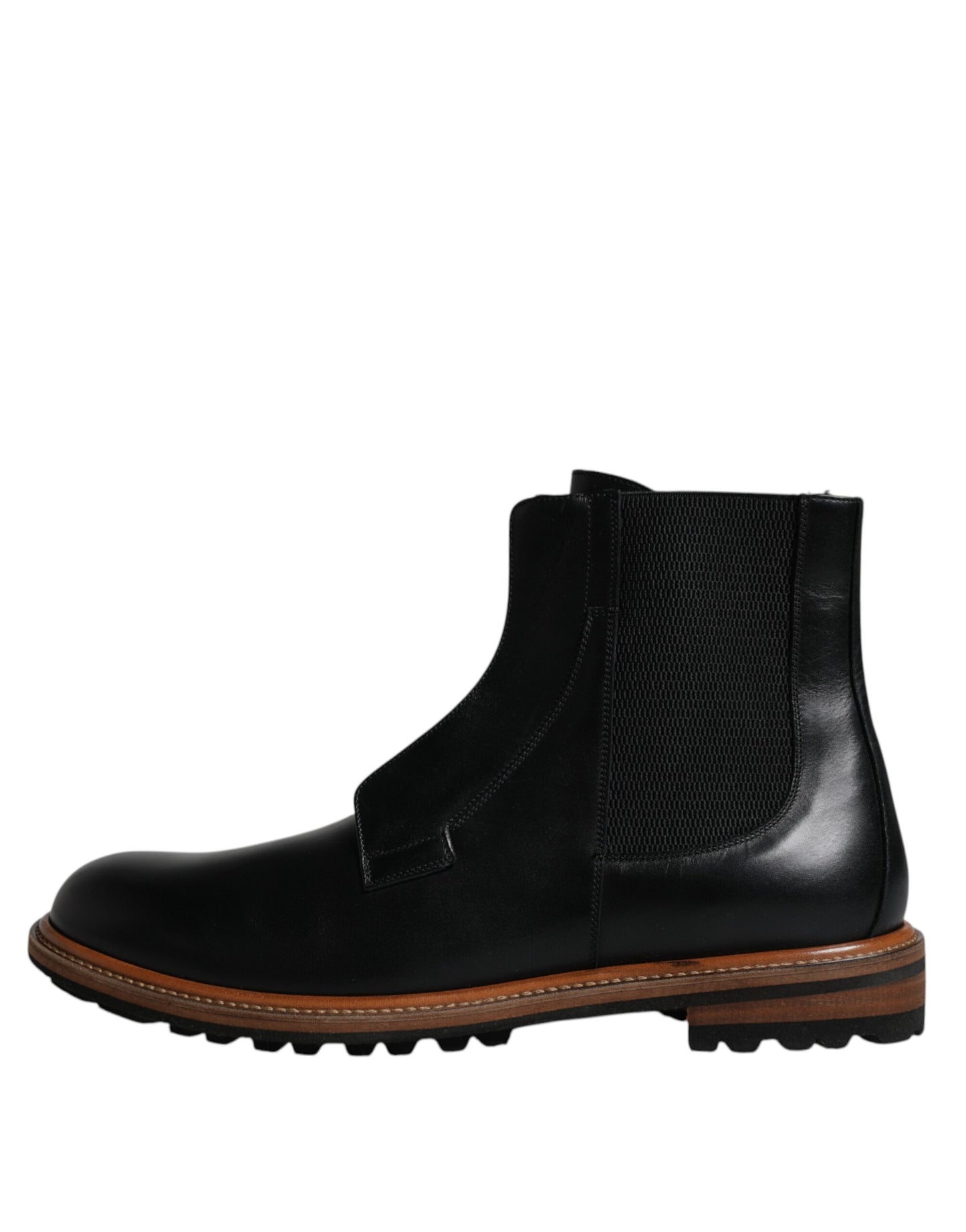 Black Leather Chelsea Mid Calf Men Boots Shoes