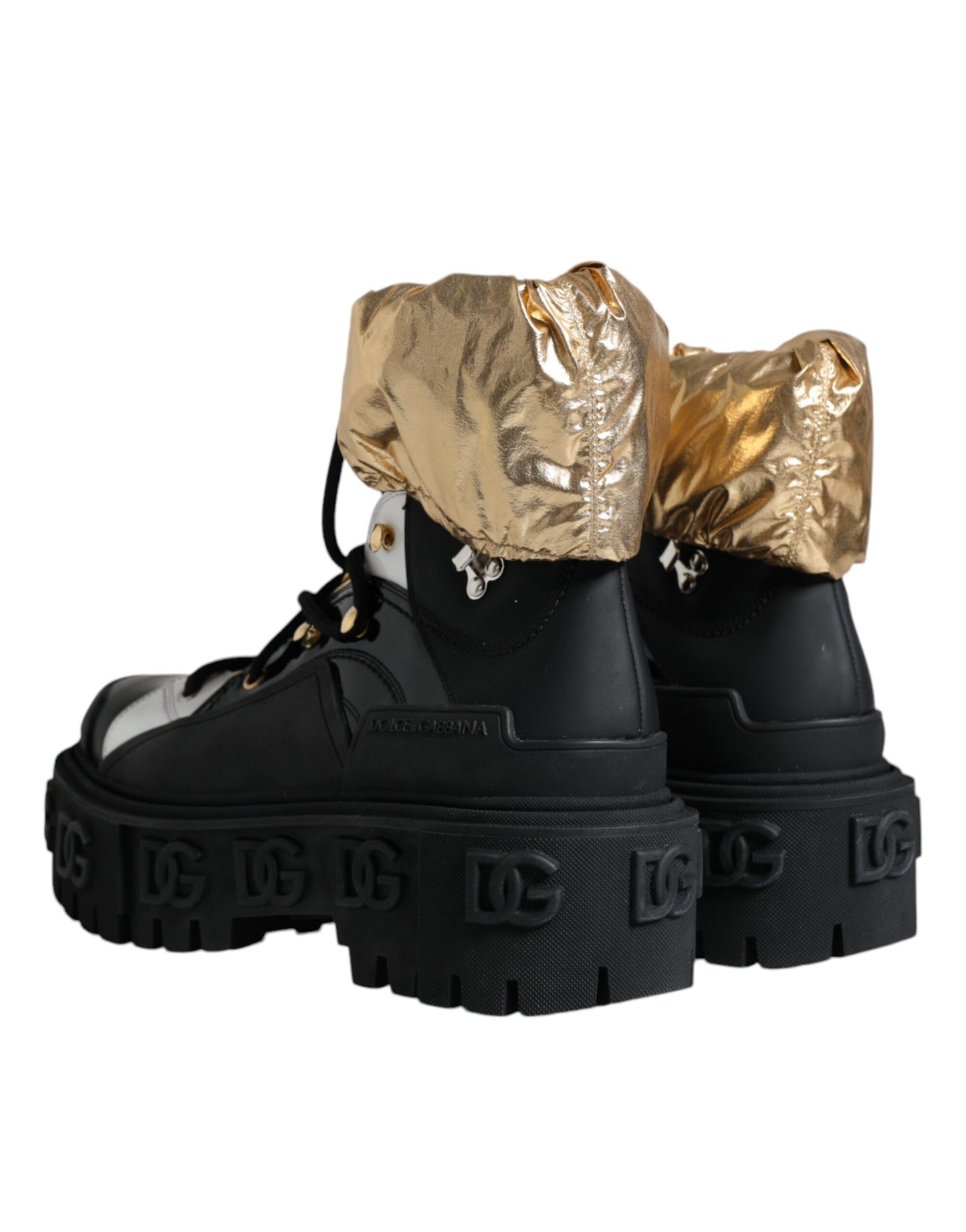 Black Gold Leather Trekking Ankle Boots Shoes