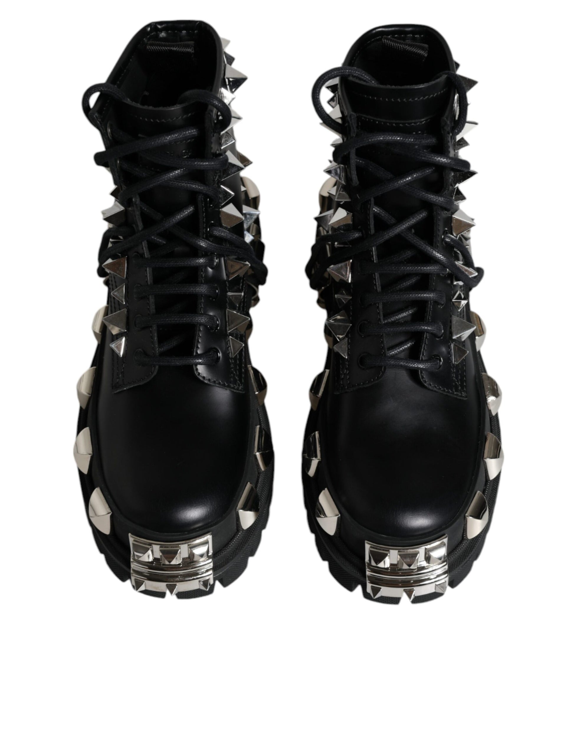 Black Leather Studded Trekking Boots Shoes