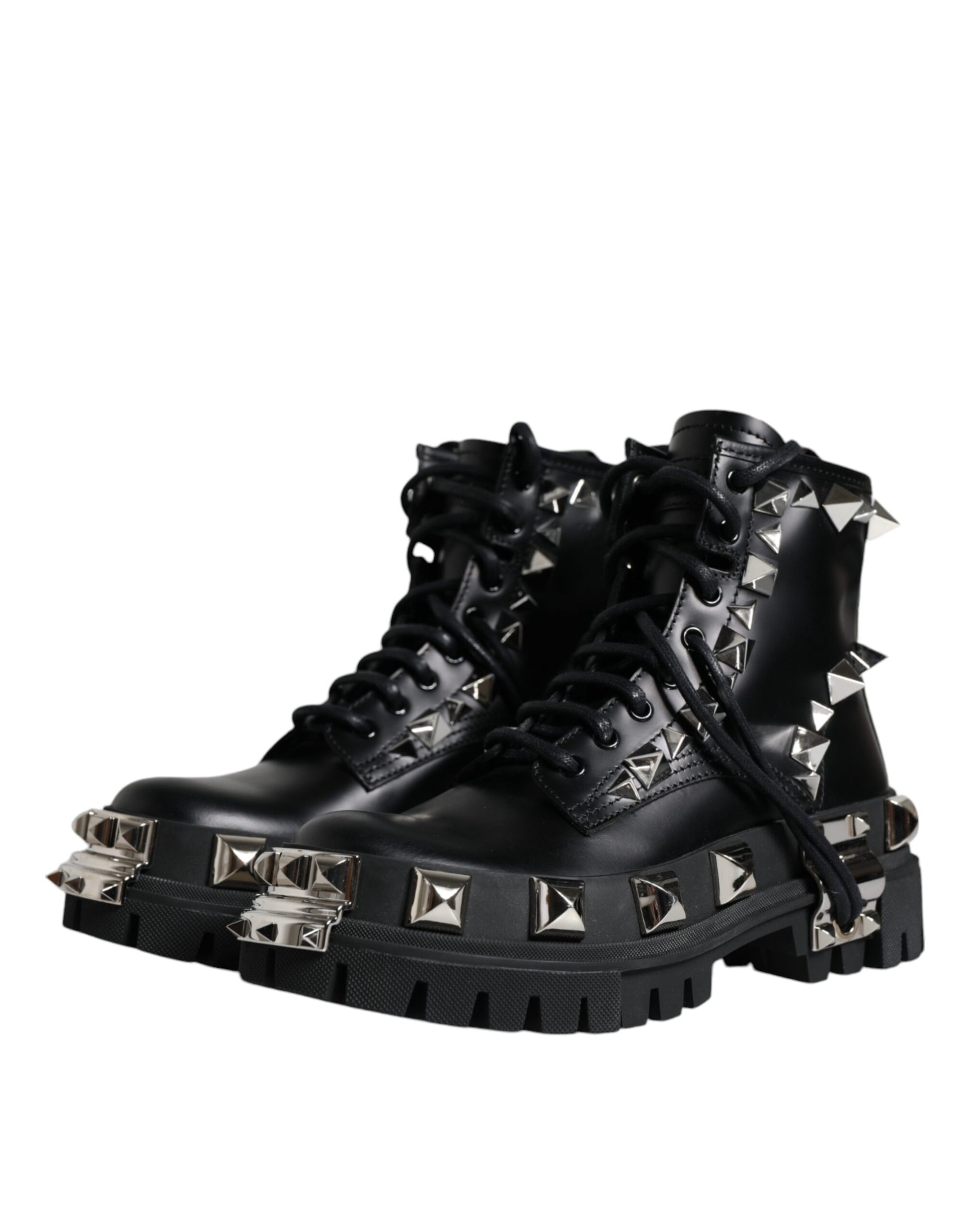 Black Leather Studded Trekking Boots Shoes