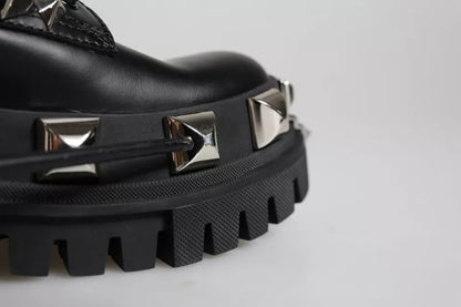 Black Leather Studded Trekking Boots Shoes