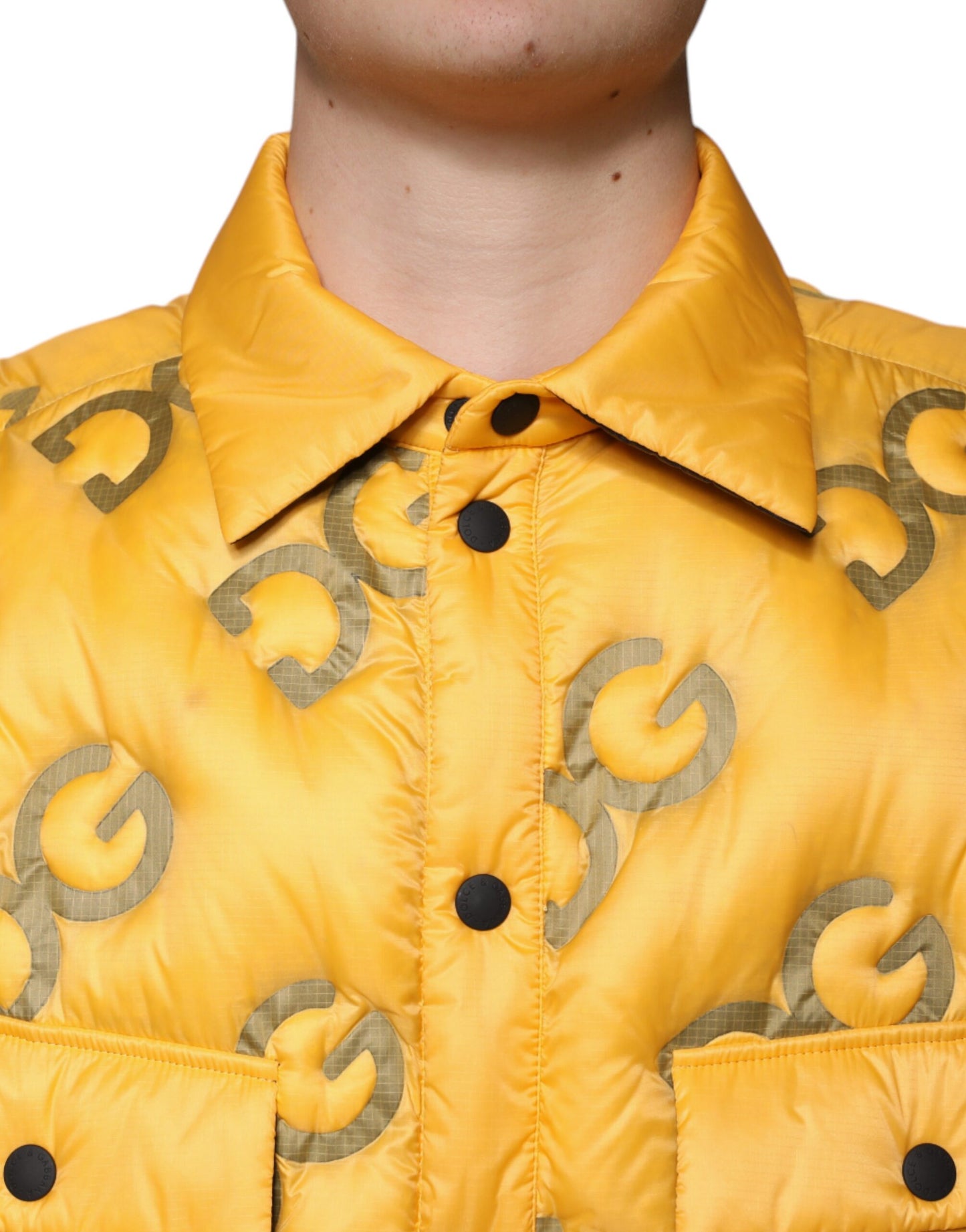 Yellow Logo Padded Buttoned Blouson Jacket