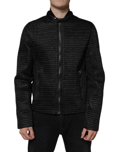 Black Cotton Full Zip Men Bomber Jacket