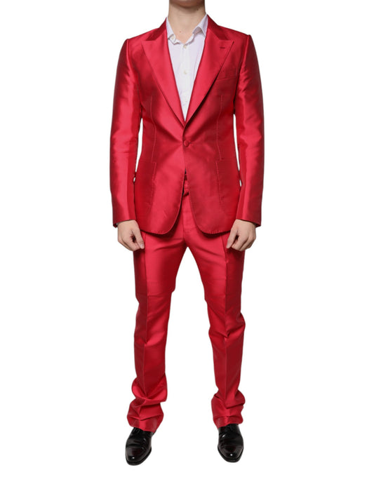 Red Polyester Single Breasted Formal Suit