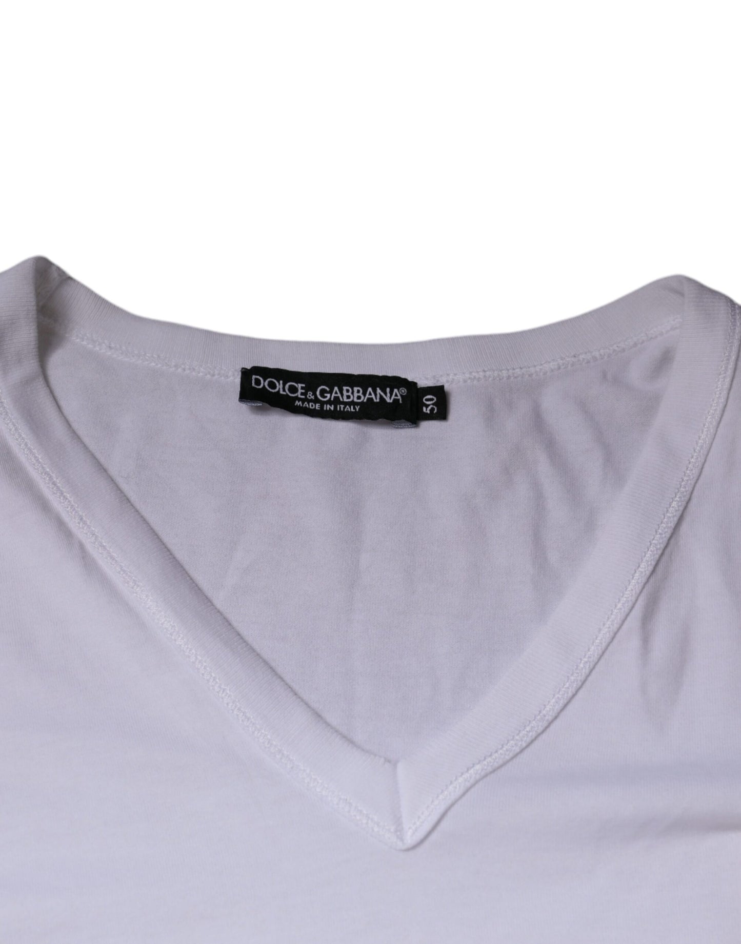 White Logo Cotton V-neck Short Sleeve T-shirt