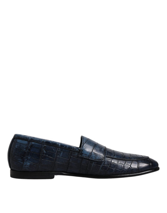 Blue Exotic Leather Moccasin Slip On Shoes