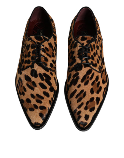 Brown Leopard Derby Formal Men Dress Shoes