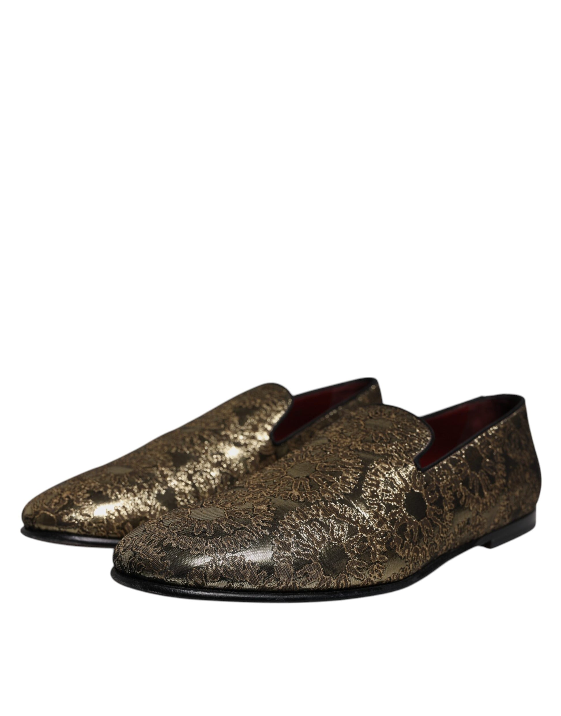 Gold Jacquard Flats Men Loafers Dress Shoes