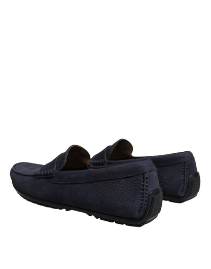 Blue Calf Leather Slip On Men Moccasin Shoes