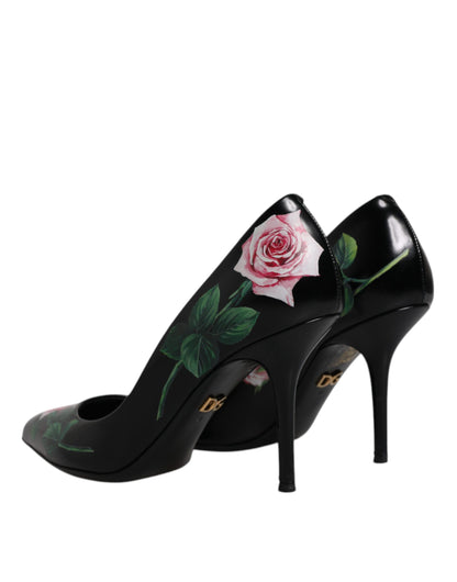 Black Floral Print High Heels Pumps Shoes