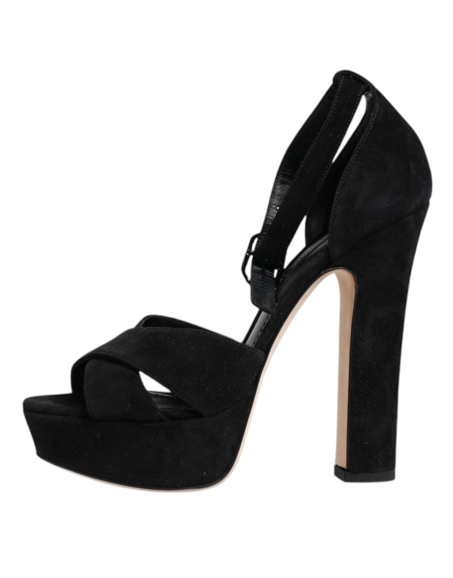 Black Leather Platform Heels Sandals Shoes